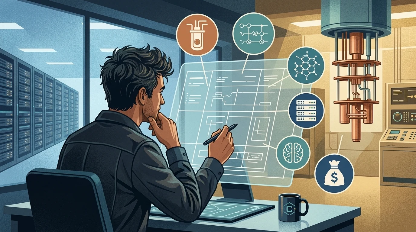 Conceptual editorial illustration for “American Tech Consortium Achieves First Commercial Hybrid Quantum-Supercomputing Deployment.”
