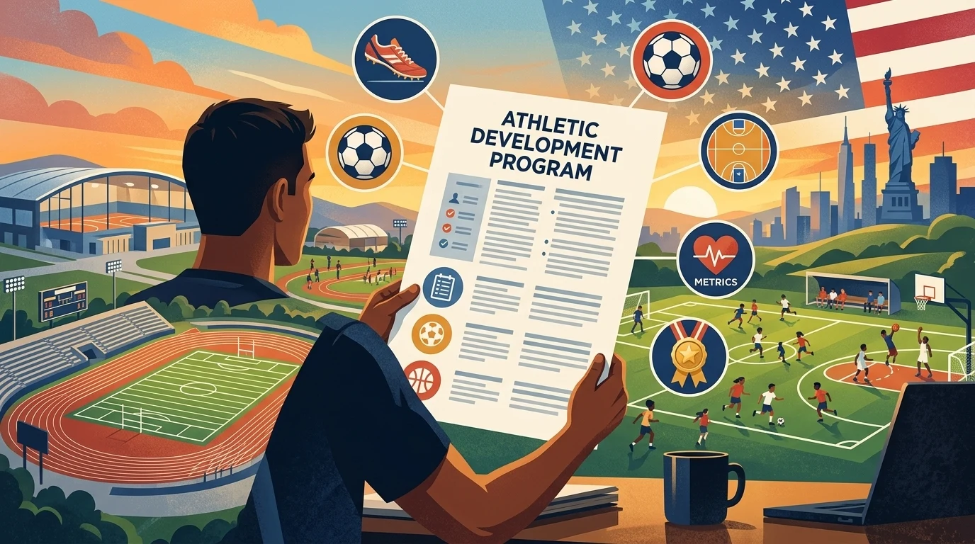 Conceptual editorial illustration for “USOPC and Major U.S. Cities Launch Unprecedented $500 Million Grassroots Youth Sports and Olympic Development Initiative.”